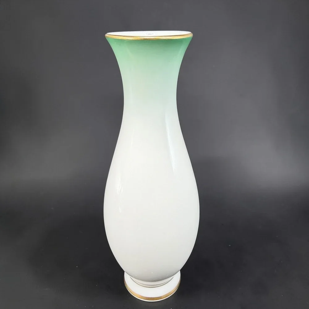 Rosenthal Kronach Germany Chrysopras Porcelain Vase Green Ombre Gold‎ Trim 7inch